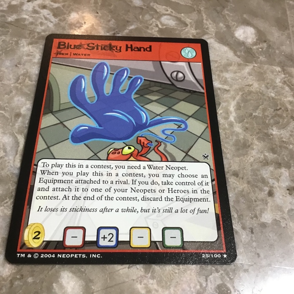 2004 NEOPET CARD. Blue Sticky Hand  (mint condition)